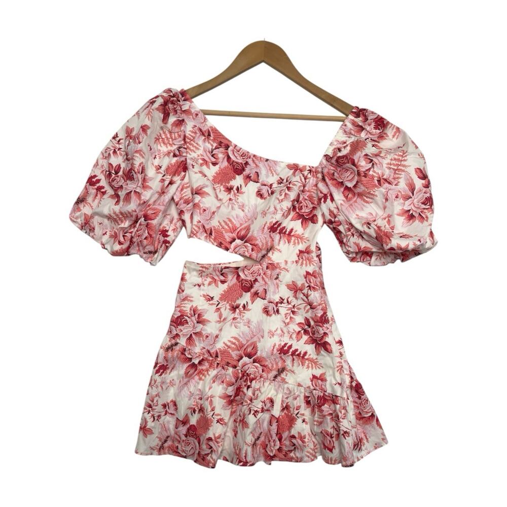 Hello Molly Sweetest Kind Mini Dress Womens X Small Pink Floral Puff Sleeve